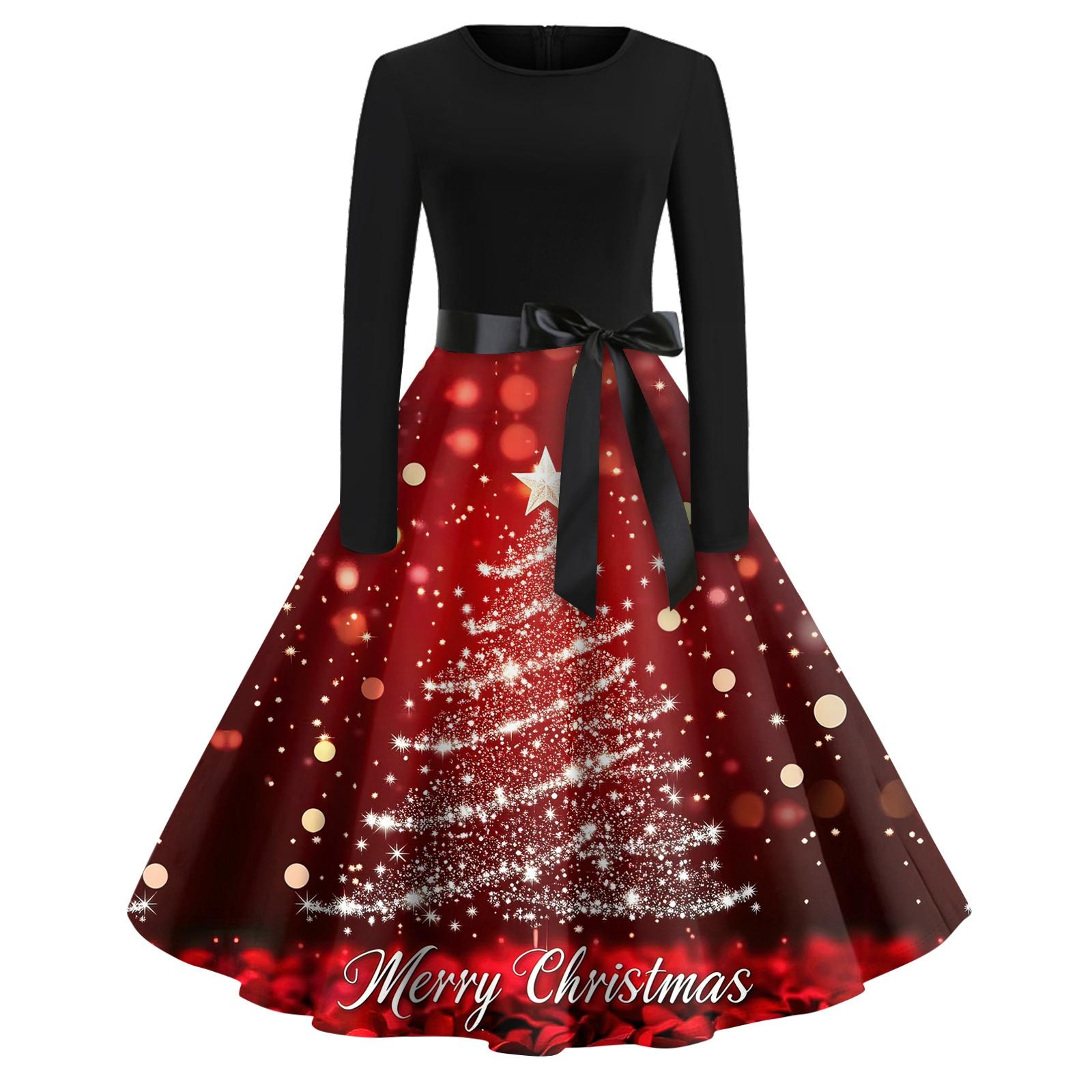 

Платье-клеш с принтом на Хэллоуин для женщин с длинным рукавом, повседневные платья с круглым вырезом и ажурной отделкой XL