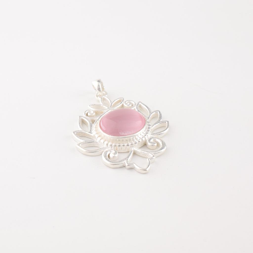 Rosa Katzenaugen Edelstein 925 Gestempeltes Silber Schmuck Handgefertigt Damen Kette Anhänger CP-1-43