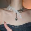 Luxury European-American Rhinestone Feather Tassel Geometric Clavicle Necklace - Chic Retro Style for Women