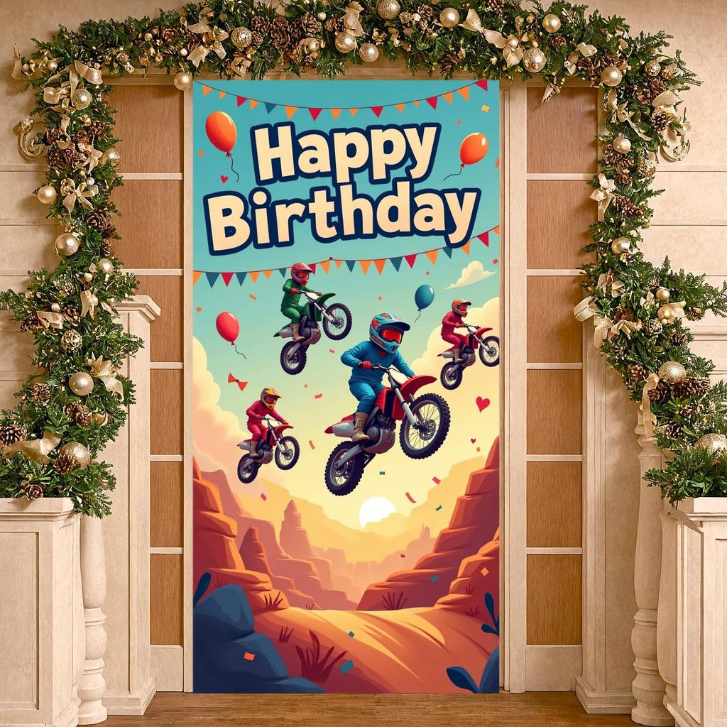 Outdoor-Feierbanner Motocross-Thema Kindergeburtstagsbanner Motocross-Geburtstagskulisse Cartoon Für Jungen Geburtstagsparty
