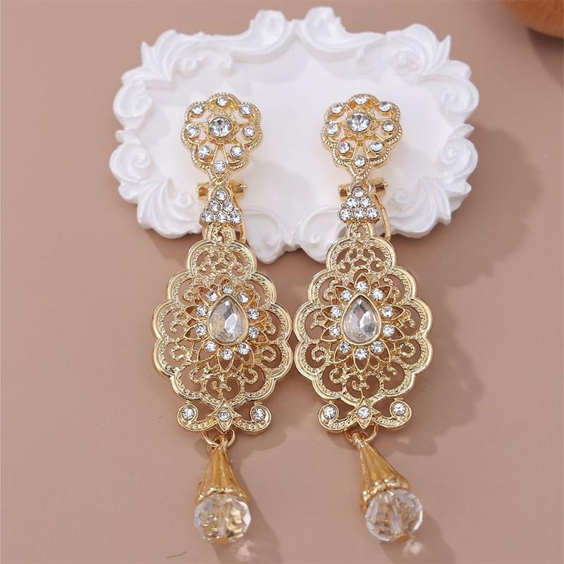 1Pair Arab Earrings Elegant Moroccan Style For Women Gold Plated Multicolor Rhinestones Drop Wedding Jewelry Valentines Gift