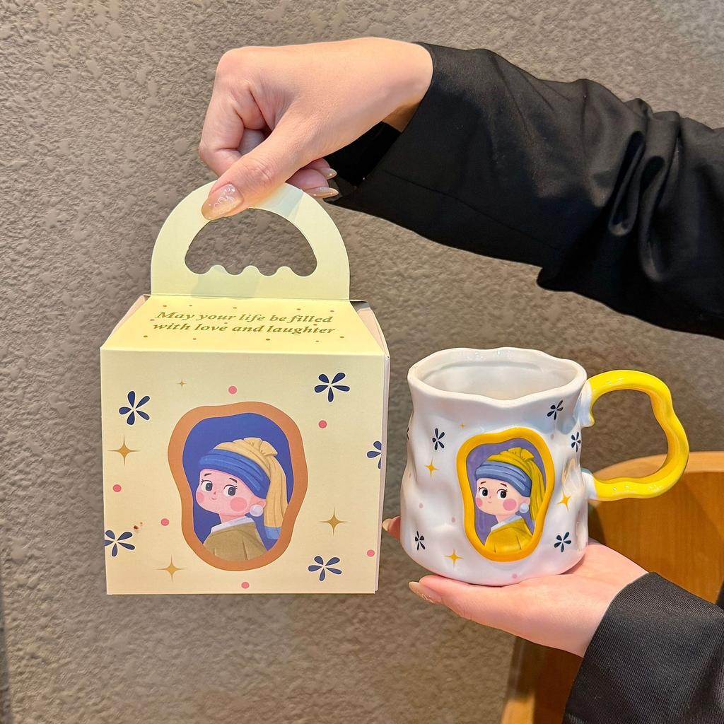 Retro creative cup ceramic high-value couple birthday gift water cup household large-capacity souvenir mug