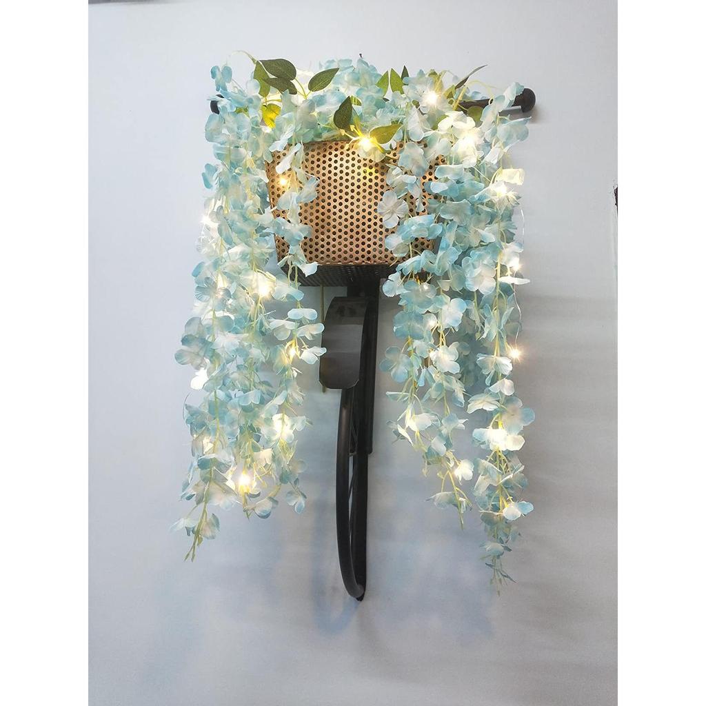 Żelazny rower ścienny do książek, dekoracyjny kwiatowy - (Czarny, Średni) 76,2L x 53,3W centymetrów, metal