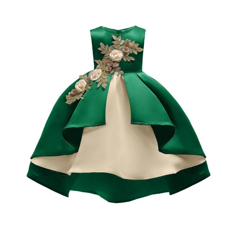 Little Girl Red Sleeveless Pleated Embroidered Princess Dress