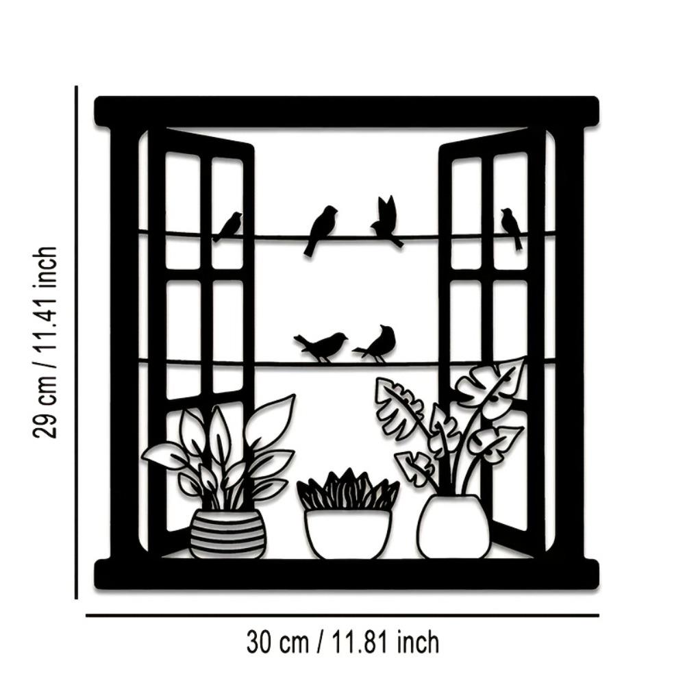 

Wrought Iron Wall Art Bird Floral Window Design Metal Hanging Decor for Indoor Outdoor Garden Living Room Bedroom Gift 1pc