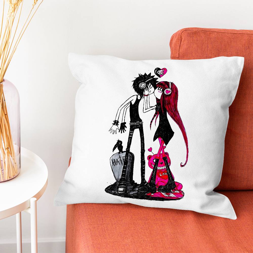 Emo Love Boys Black Pillow Case Silky Short Plush With Invisible Zipper Dustproof Sofa Cushion Cover For Home Decor
