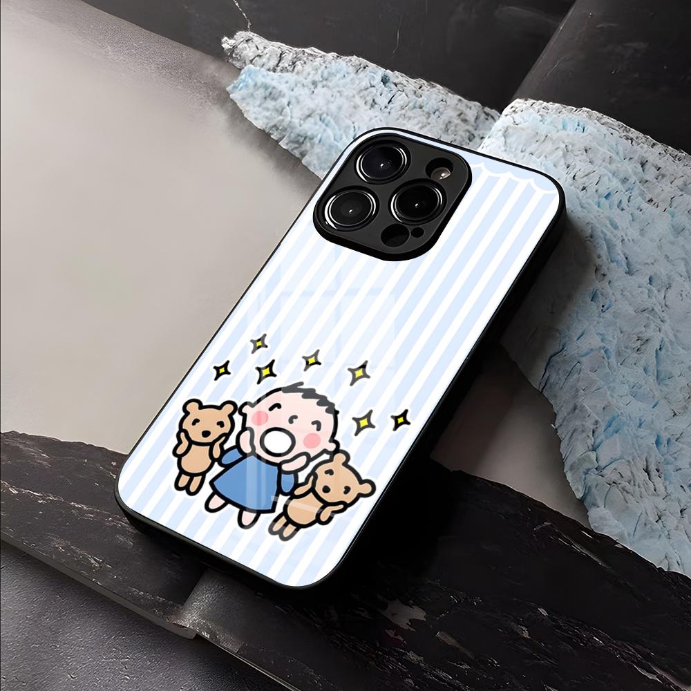 M-MINNA NO T-TABO Phone Case For IPhone 17 Air 16 E Pro Max 15 14 13 Mini 12 Pro 11 Max Plus Black Glass Cover