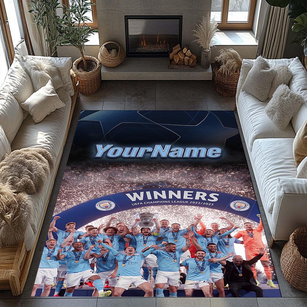 Manchester City Customizable Name Carpet Design for Kitchen Foyer Decorate Room Playrooms Anti-slip Rug Decorate Offices