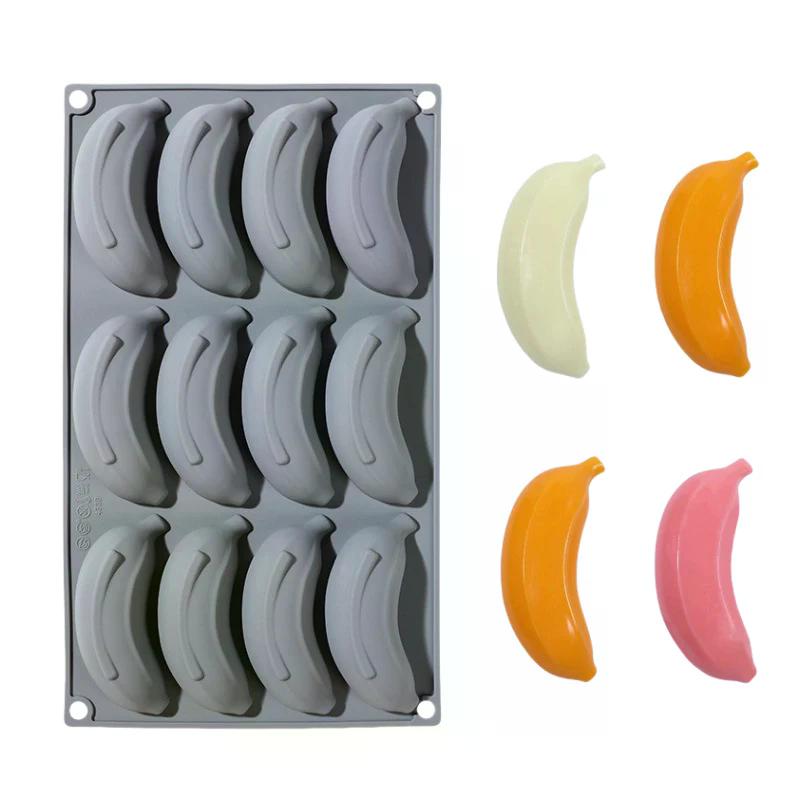12-Zellen Bananen-Design Lebensmittelqualität Silikon Kuchenformen Frucht-Mousse Kuchenform Dessert Antihaft Backwerkzeuge Küche Backformen