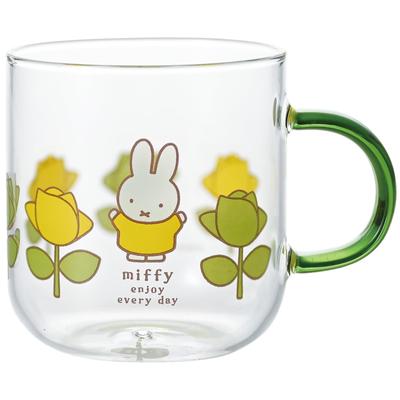 Dick Bruna Glass Colored Green and 400140 "Miffy" Heat-Resistant Mug, Approx. 400ml, Microwave-Safe, Handle, Rose,