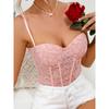 Outfitgirl Pink Ins Sweet and Spicy Lace Chest Pad Steel Ring Fishbone Waist Girdle Fancy V-neck Sling Vest Female