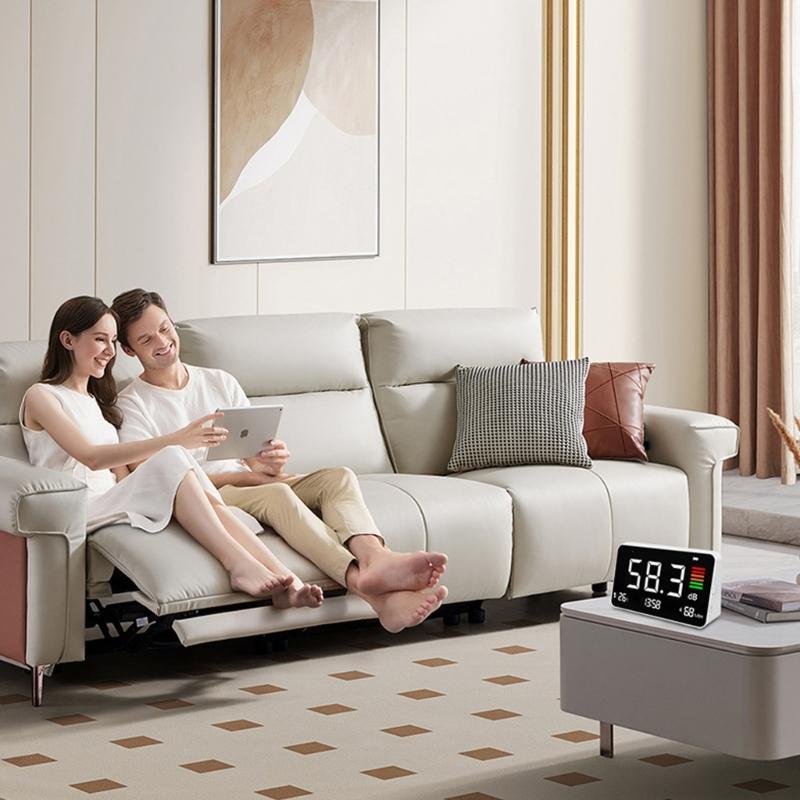 SPL Noise Tester Rechargeable Decibel Meter Desktop Digital Sound Level Meter with Time Temperature and Humidity Display