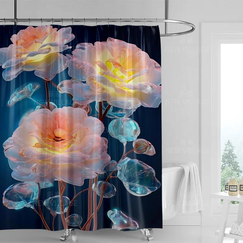 Exquisite Fashion Items Bohemian Style Plant Bathroom Curtains Floral Pattern Printed Shower Curtains, 180X200cm Waterproof Fabric Shower Curtains