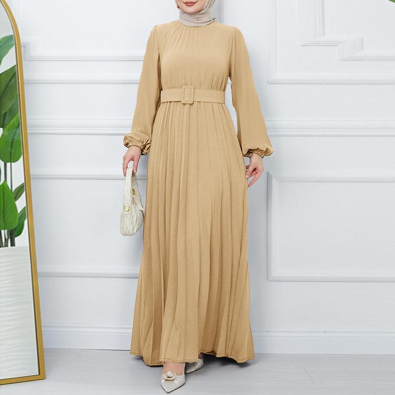 ZANZEA Dámské ležérní šaty s kulatým výstřihem, volné, s dlouhým rukávem, plisované, dlouhé