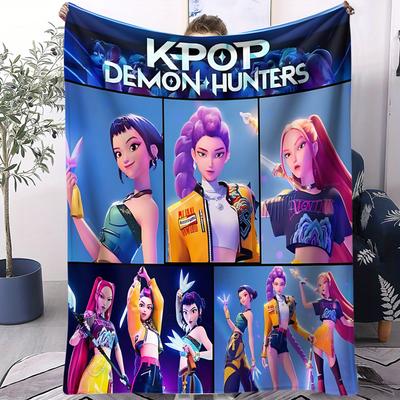 Cobertor de Caçadores de Demônios K-Pop Equipe Menina Caçadora Cobertor de Flanela Presente para Fãs Adequado para Lazer em Casa Acampamento Cobertor Multifuncional