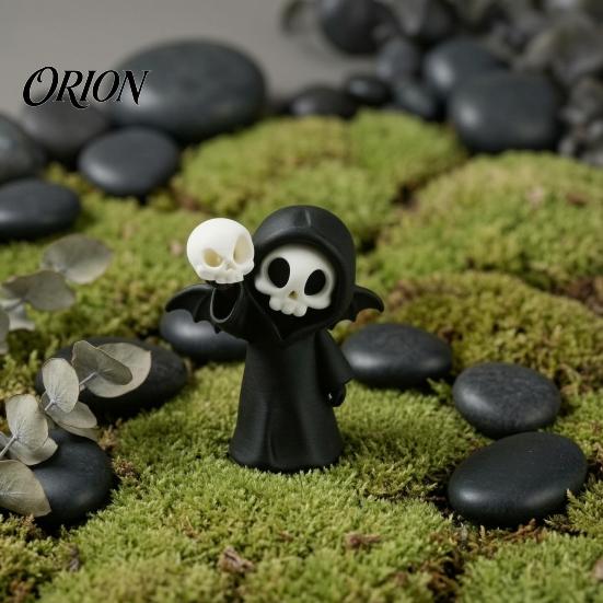 Durable Resin Crafts 3D Printed Grim Reaper Skull Ornament, with Bat Wings Decor, Unique Figure Displays Cute Gothic Desk Figurine, for Halloween Home