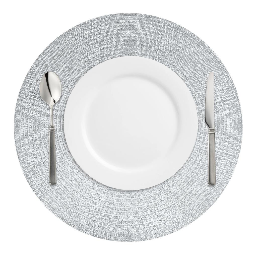 Golden Sliver Glitter Round Braided Placemats Set of 6 34/38CM Circle Place Mats Washable Table Mats for Kitchen Party Wedding