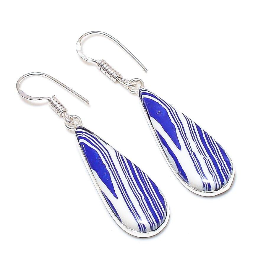 

Серьги ручной работы из стерлингового серебра 925 пробы с натуральным синим кальцием, 1,97 дюйма, N4h50