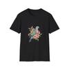 Vogel Blumen Aquarell Boho Schwarzes T-Shirt Natur Pastell Druck T-Shirt