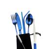 Travel Flatware Set Resuable Glossy Blue 18/8 Stainless Steel Cutlery Set Dinnerware Tableware Set Fork Teaspoon with Metal Straws Black Pouch