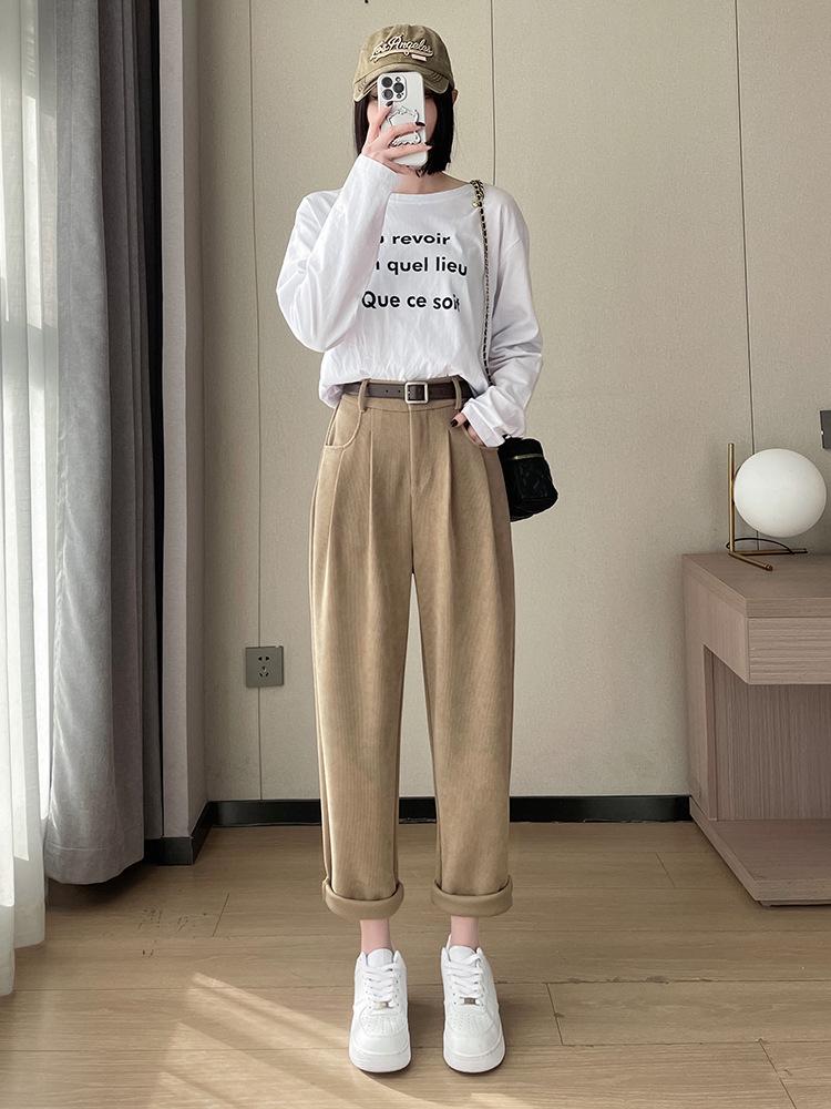 2024 High Waist Black Harem Carrot Pants for Women - Slimming, Lightweight, Nine-Point Style