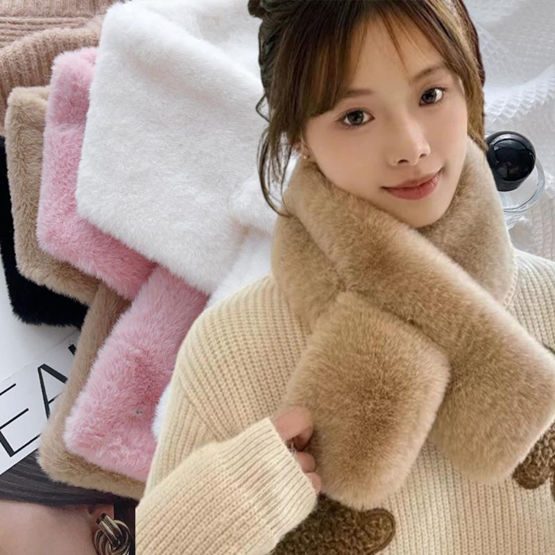 New Autumn/Winter Plush Warm Scarf for Girls Cute Korean Fashion Imitation Rabbit Fur Scarf Thickened Outdoor Windproof Scarfs