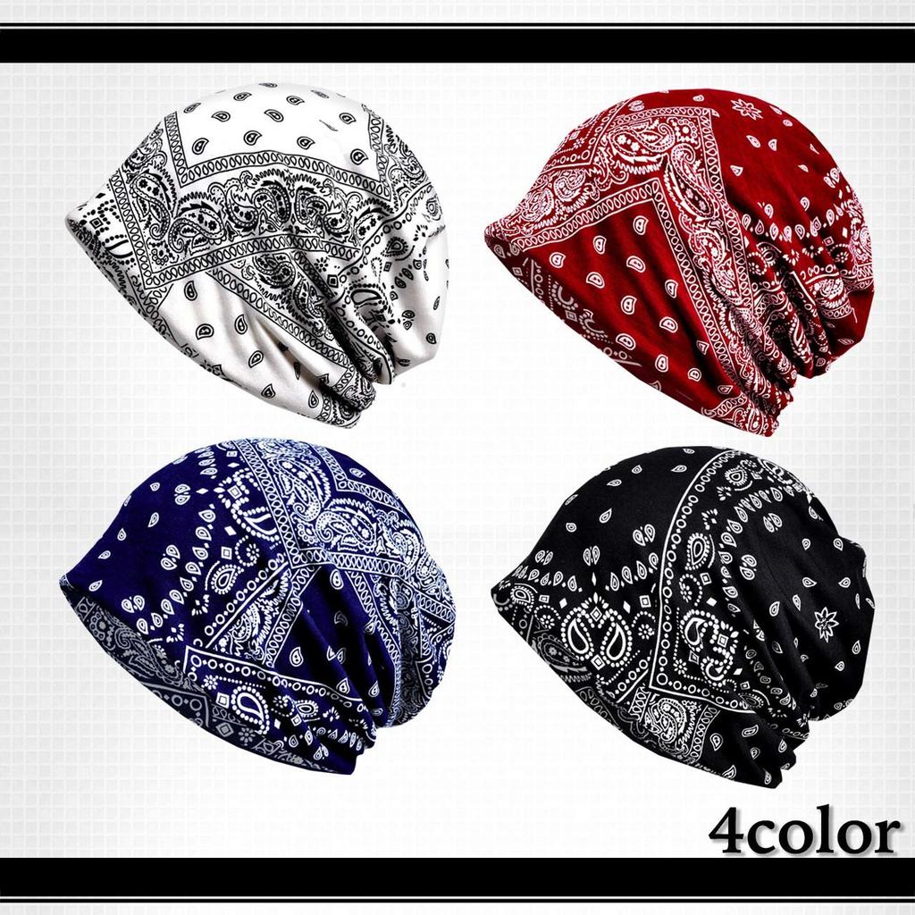WHITE FANG Knit Hat Paisley Pattern Hat Knit Cap 2way CA040 Men's Women's (01 Black)