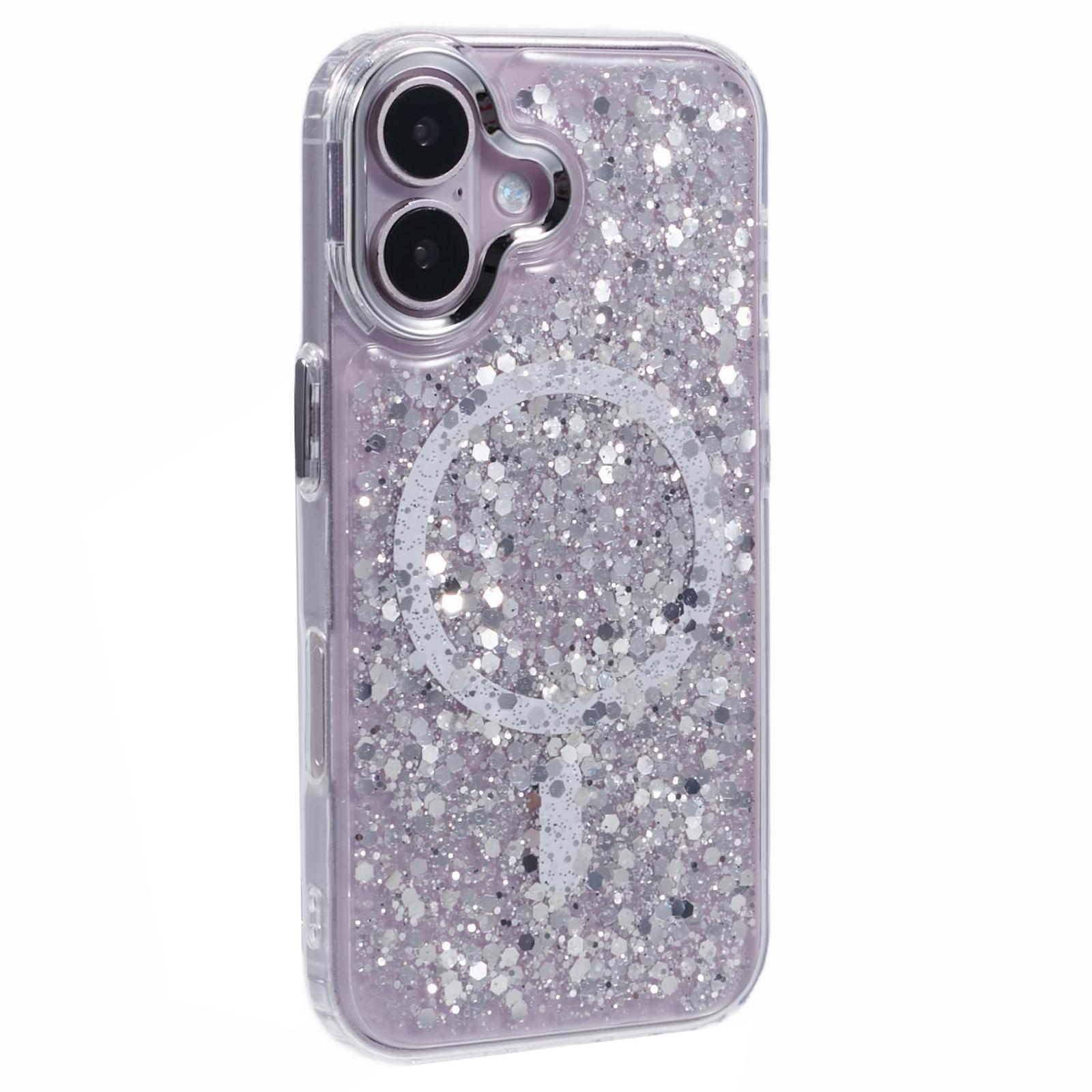 

For iPhone 16 Plus Case Compatible with MagSafe Glitter Sequin Epoxy TPU+Acrylic Phone Cover White