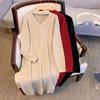 Autumn and Winter Women's Lengthened Hollow V-neck Solid Color Sweater Skirt Dress