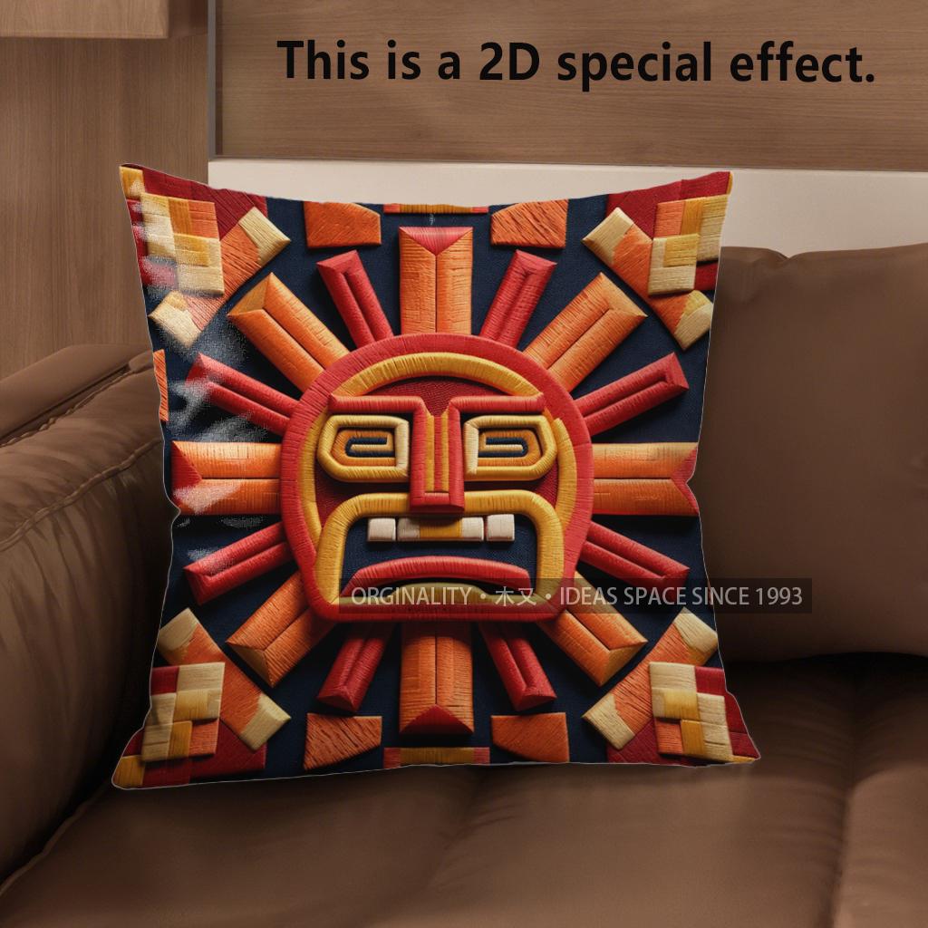 2D Aztec Sun God Print Decorative Pillow Covers Pattern Cushion Cover Suitable For Sofa Bedroom Car Pillow Cover