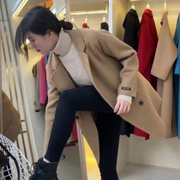 Korean Style Mid-Length Wool Coat - Petite Fit, Loose, Autumn/Winter, Black Coffee Color