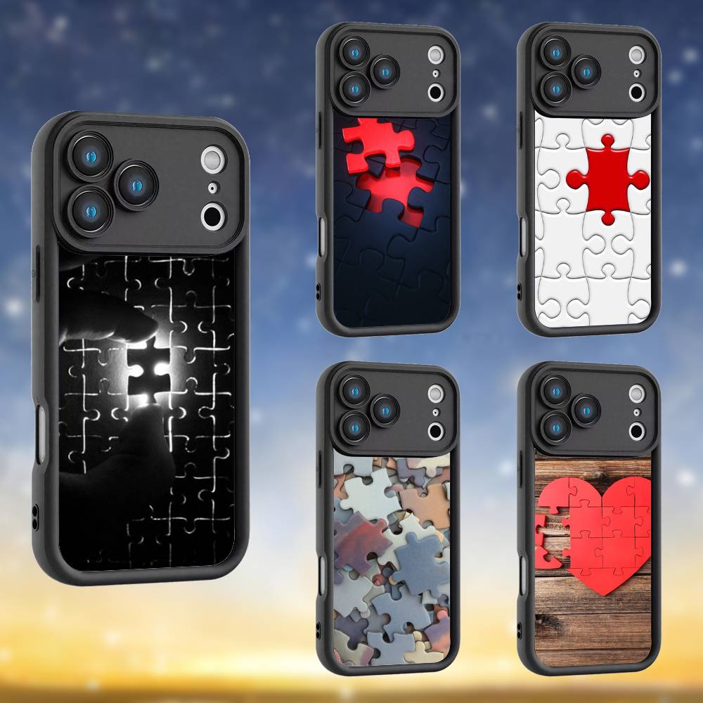 Art Puzzle Interesting Phone Case For iPhone 17,16,15,14,13,12,Pro,Max,Plus,E,SE4,Air, emery Black Full Coverage TPU
