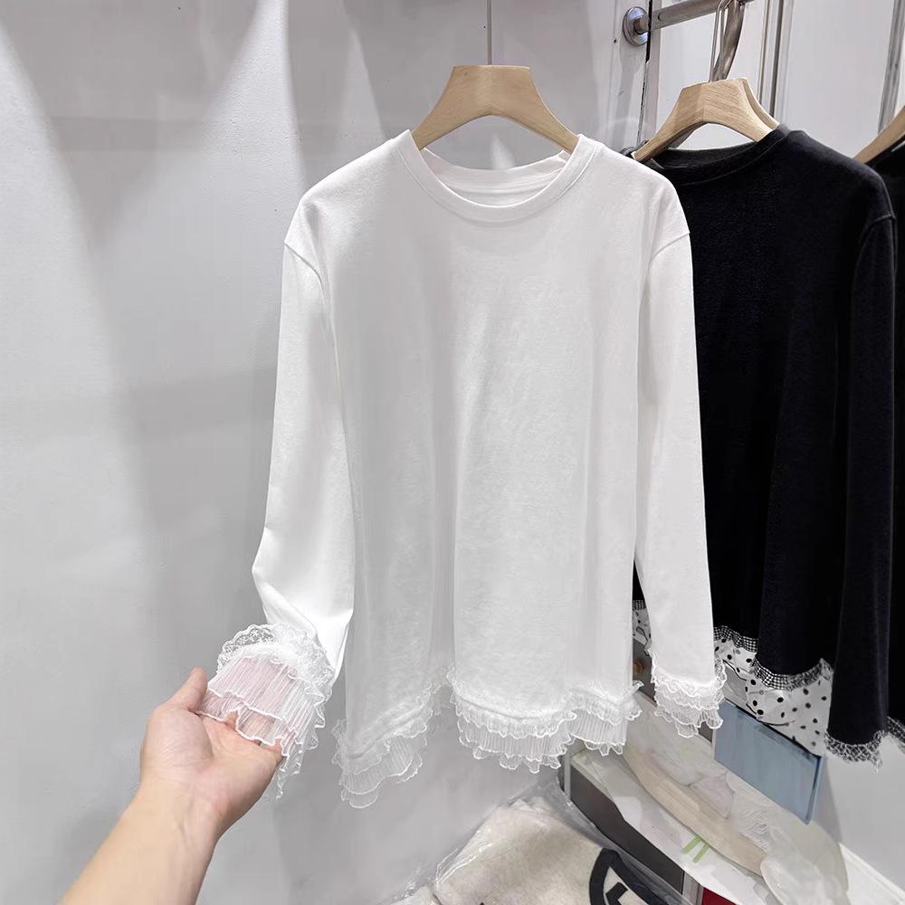 Plus Size Women's White Lace Embroidered T-shirt, Spring 2025 Collection: Loose Fit, Versatile Outerwear Top