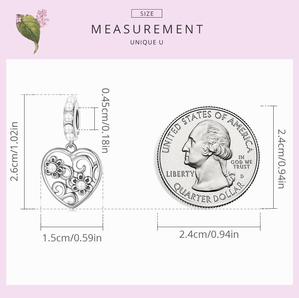 BAMOER Vintage 925 Sterling Silver Heart & Flower Pendant Fit for DIY Bracelet & Bangle Delicate Shell Charms Fine Jewelry
