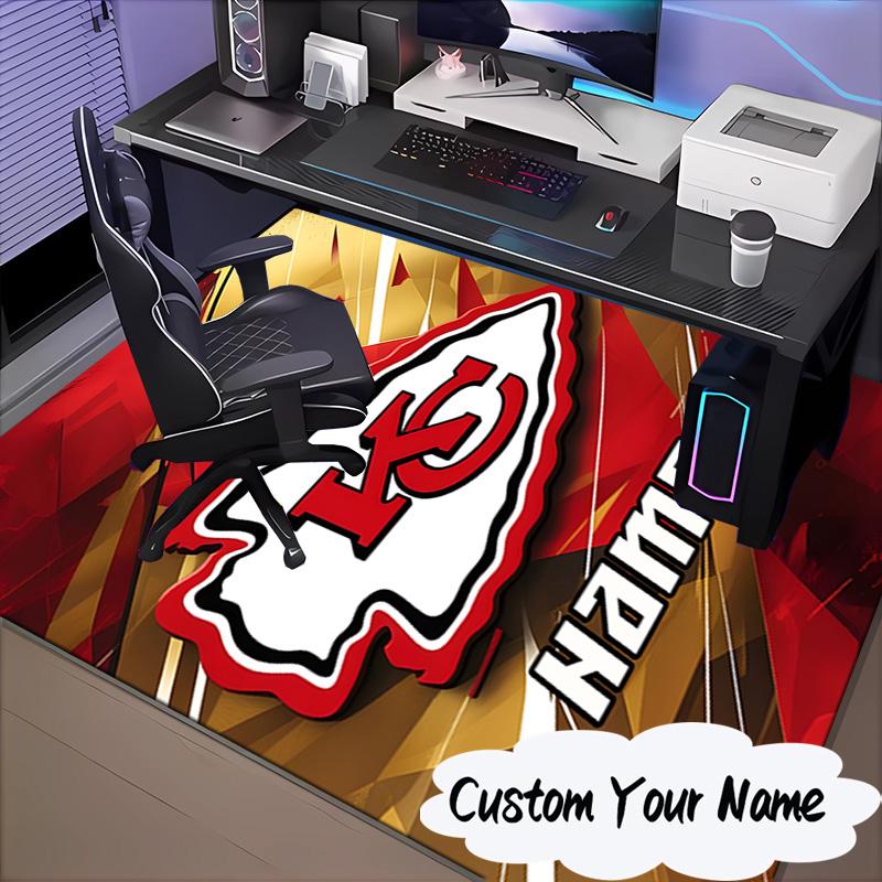 Custom Name Kansas City Chiefs Logo Rug for Living Room, Game Rooms, Office, Bedroom, Floor Mat Playful Design, Fan Gifts Christmas Decor