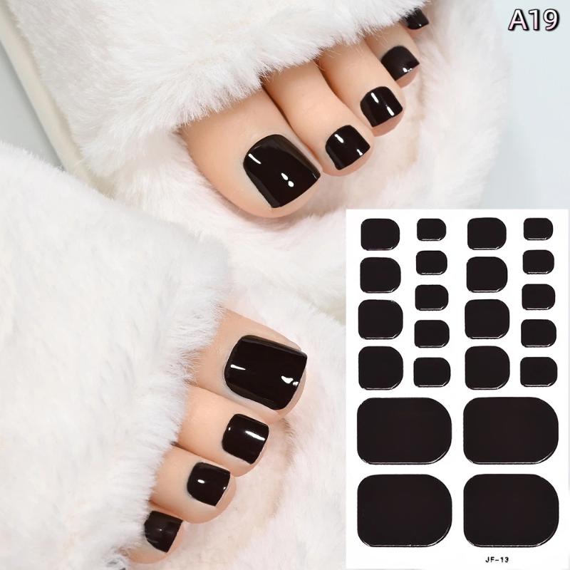 22Pcs/Sheet Toe Nail Sticker Wraps Baking Free Simple Solid Color Glitter Full Cover Toenail Polish Strips Waterproof