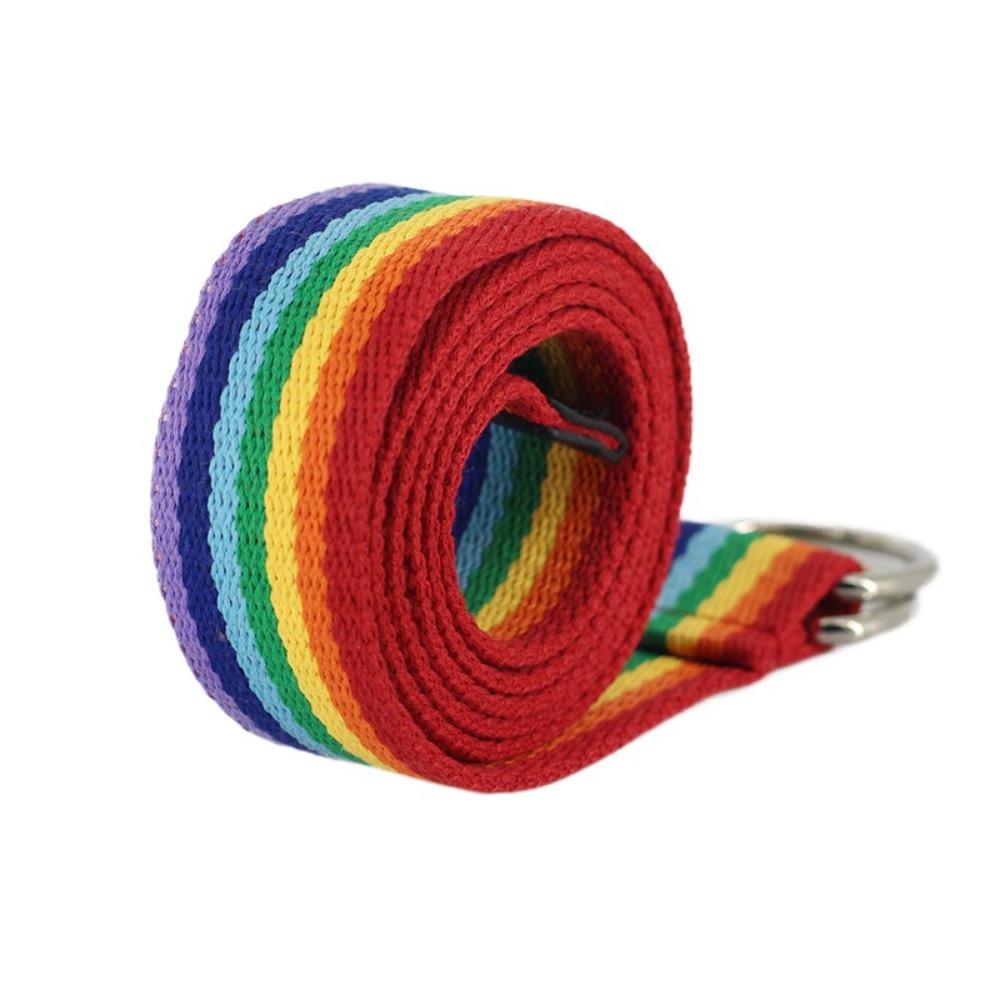 Nylon Men Belt Long Canvas Waist Belt Retro Rainbow Canvas Belt  Student