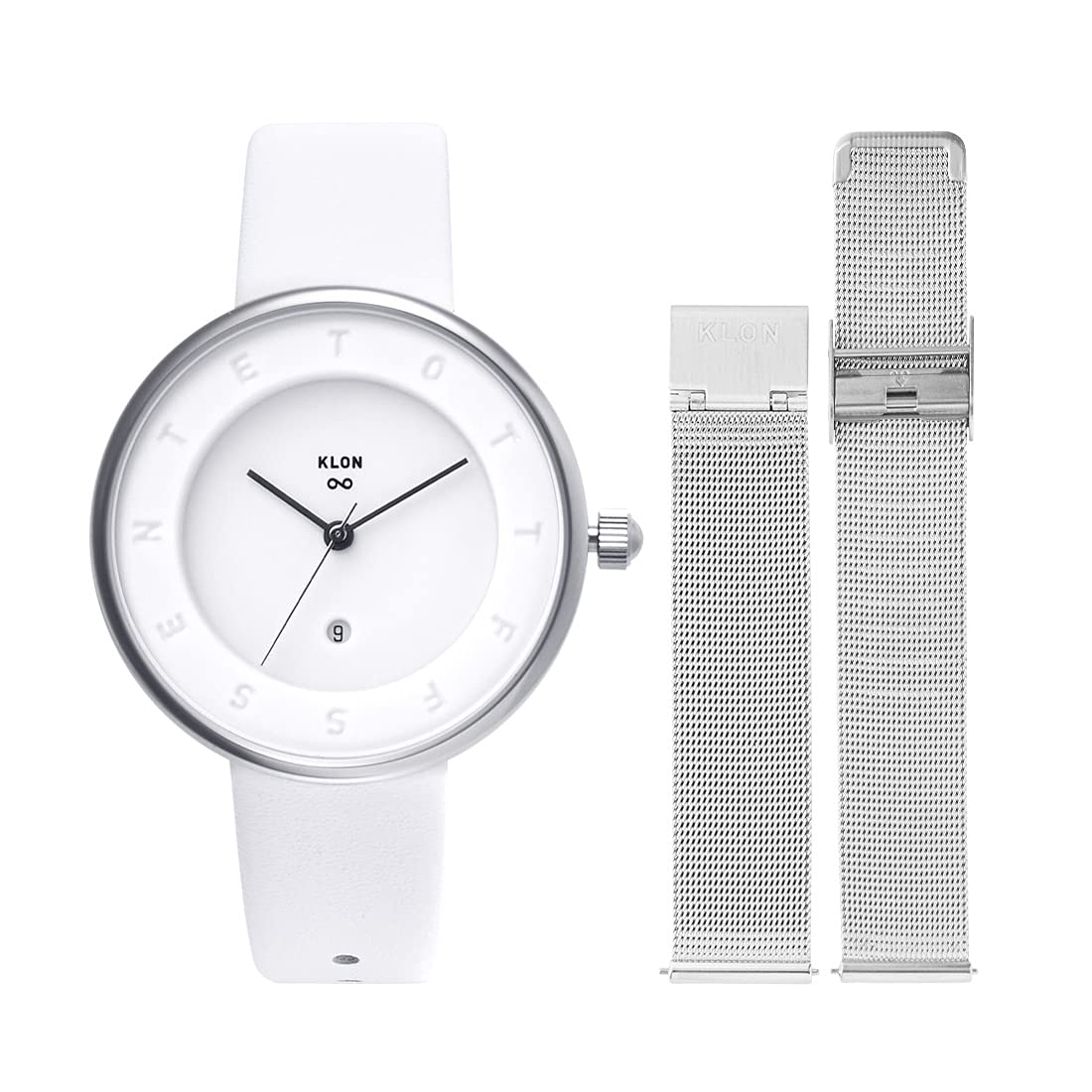 

Watch Replacement Strap Set 2way White Silver Popular Brand Stylish Leather 36mm KLON INFINITY STAIR series Men s Women s -ALPHABET TIME- [36/W-FACE]