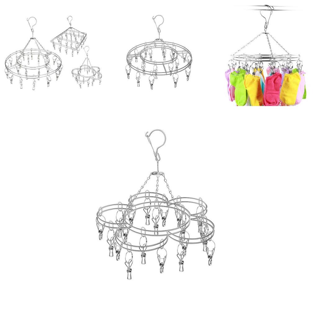 Modern Stainless Steel Socks Rack With 20 Clamps For Indoor And Outdoor Use