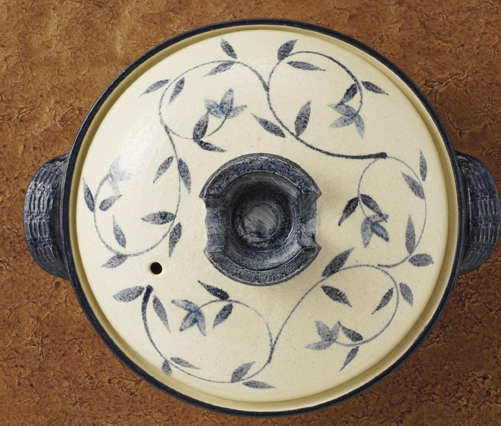 Santo Banko Ware Earthenware Pot, Beige, No. 6, 13683 (Deep Pot), 1-Serving, Gosu Karakusa Pattern