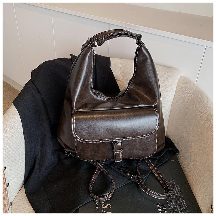 

Сумки из высококачественной ретро-ПУ кожи с масляной пропиткой: Осенне-зимний рюкзак на одно плечо и через плечо кофейный