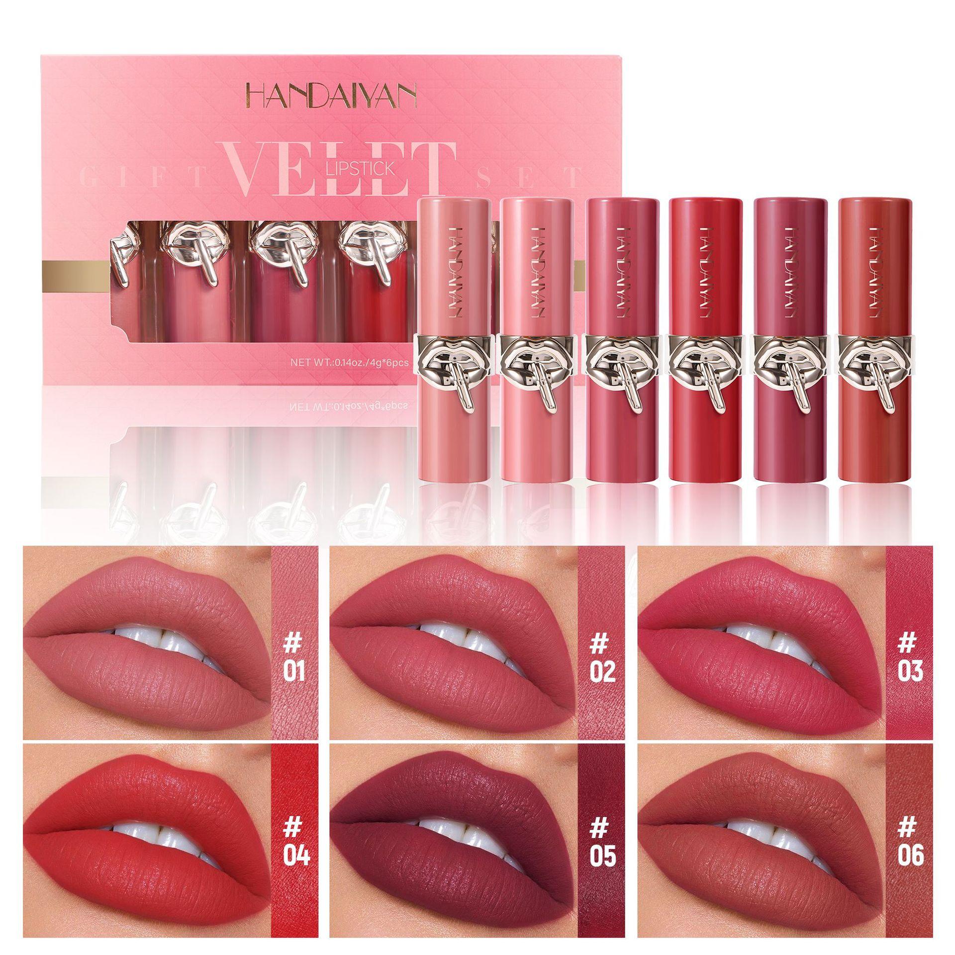 

6 Color Set Non-Stick Cup Matte Lipstick Long-Lasting Waterproof Velvet Finish Lip Stain Classic High Pigment Lipstick Woman Makeup