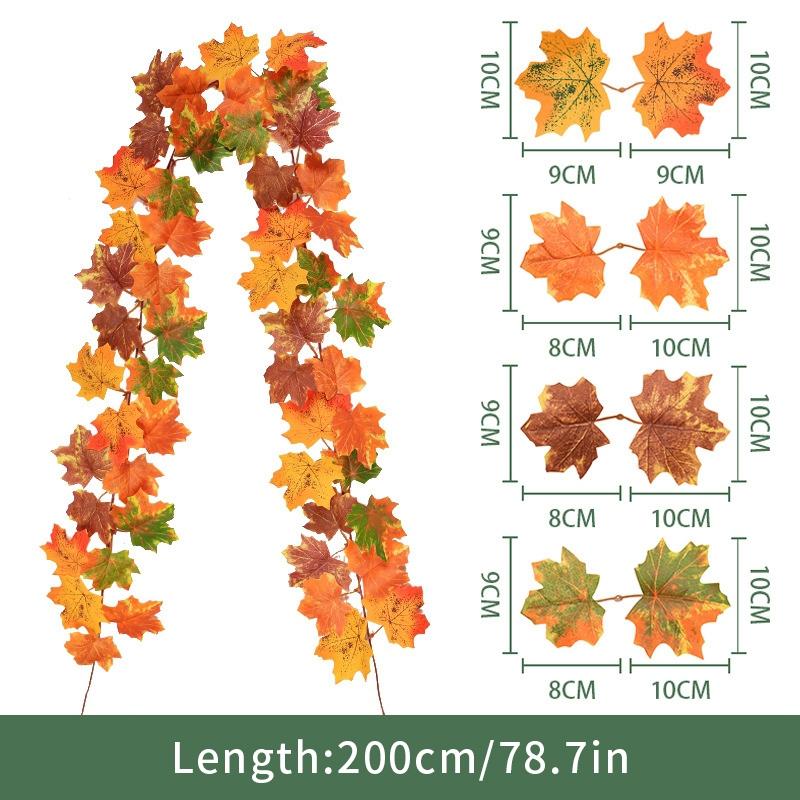 Artificial Maple Leaves Halloween Thanksgiving Decoration Autumn Fall Leaf Simulated Maple Leaf Garland Fallen Leaves Rattan