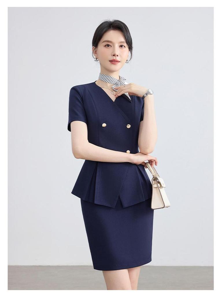 Women's Summer Short-Sleeved Suit: 2026 Professional Wear for Hosts/MCs, Beauty Salon Uniform