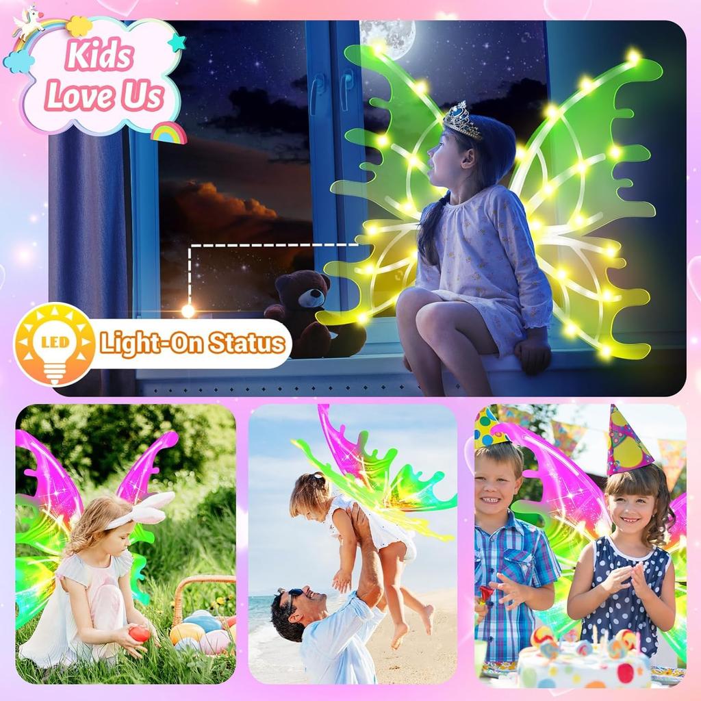 Angel Elf Fairy Cosplay Princess Battery Electric Light Butterfly Wings that Move with Toys for Girls [Toileeu] Wings, Wings, Wings, Kids, Set, DIY,