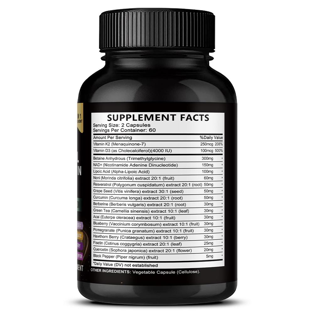 Integratore di Betaina Anidra, Con Berberina, Vitamina K2, D3, 120 Capsule Per Flacone