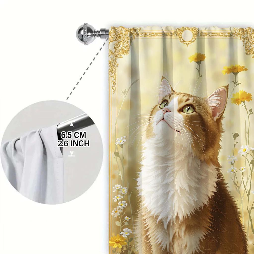 Panels Cute Norwegian Forest Cat Printed Curtains Heat Insulating Suitable Decorating Various Rooms Curtain Made Of Polyester Washable
