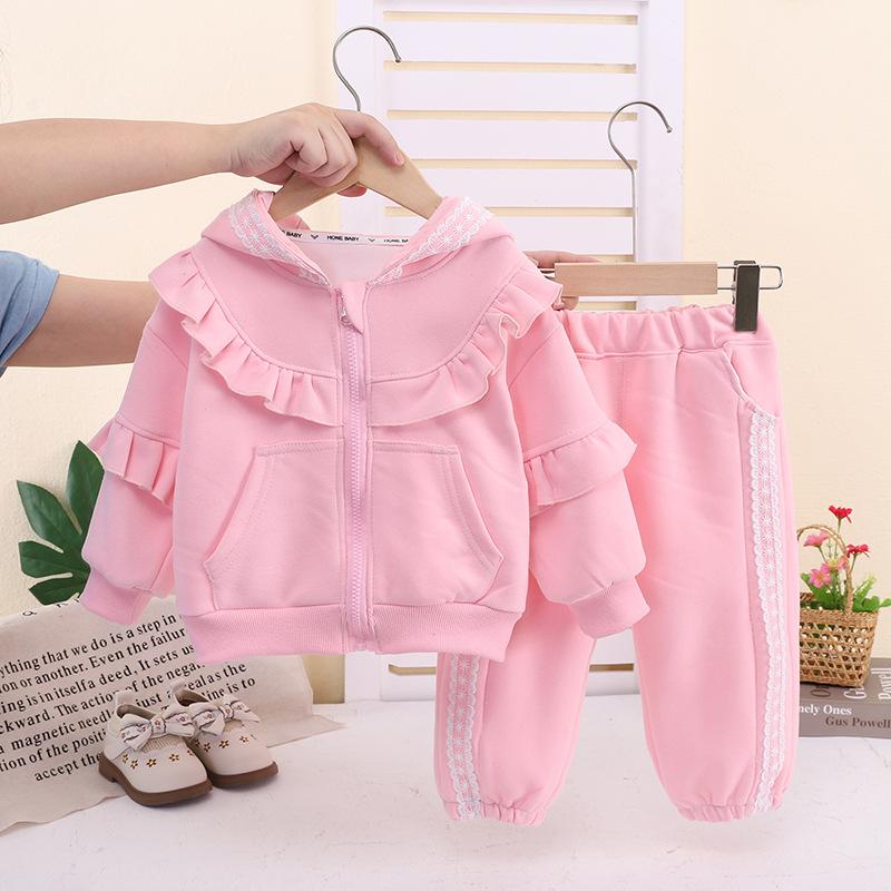 Girls Fall Winter Fashion Hoodie Set Cute Baby Sporty Casual Two Piece Outfit 80 розовый