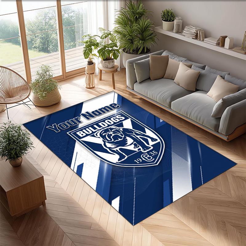 Canterbury-Bankstown Bulldogs Crystal Velvet Rug, Custom Name Text Personalized Non‑Slip Floor Mat for Home Decor Gift