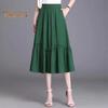 Damen Midirock, elastischer hoher Taillen-A-Linien-Langer Rock mit Taschen, einfarbig, dünner Stil, schlankmachender Designrock